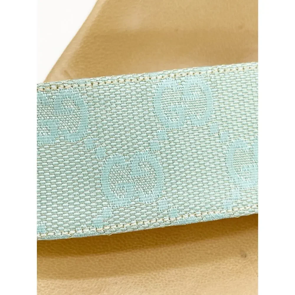Gucci Vintage Teal GG Monogram Canvas Wooden Heel Slide Mule Sandals EU 36.5